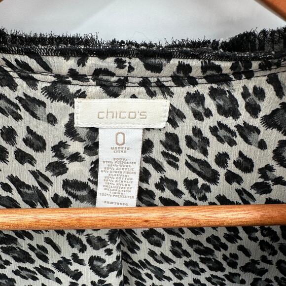 Chico’s Herringbone Tweed Wool Blend Blazer Jacket with Leopard Trim // S - Picture 8 of 12